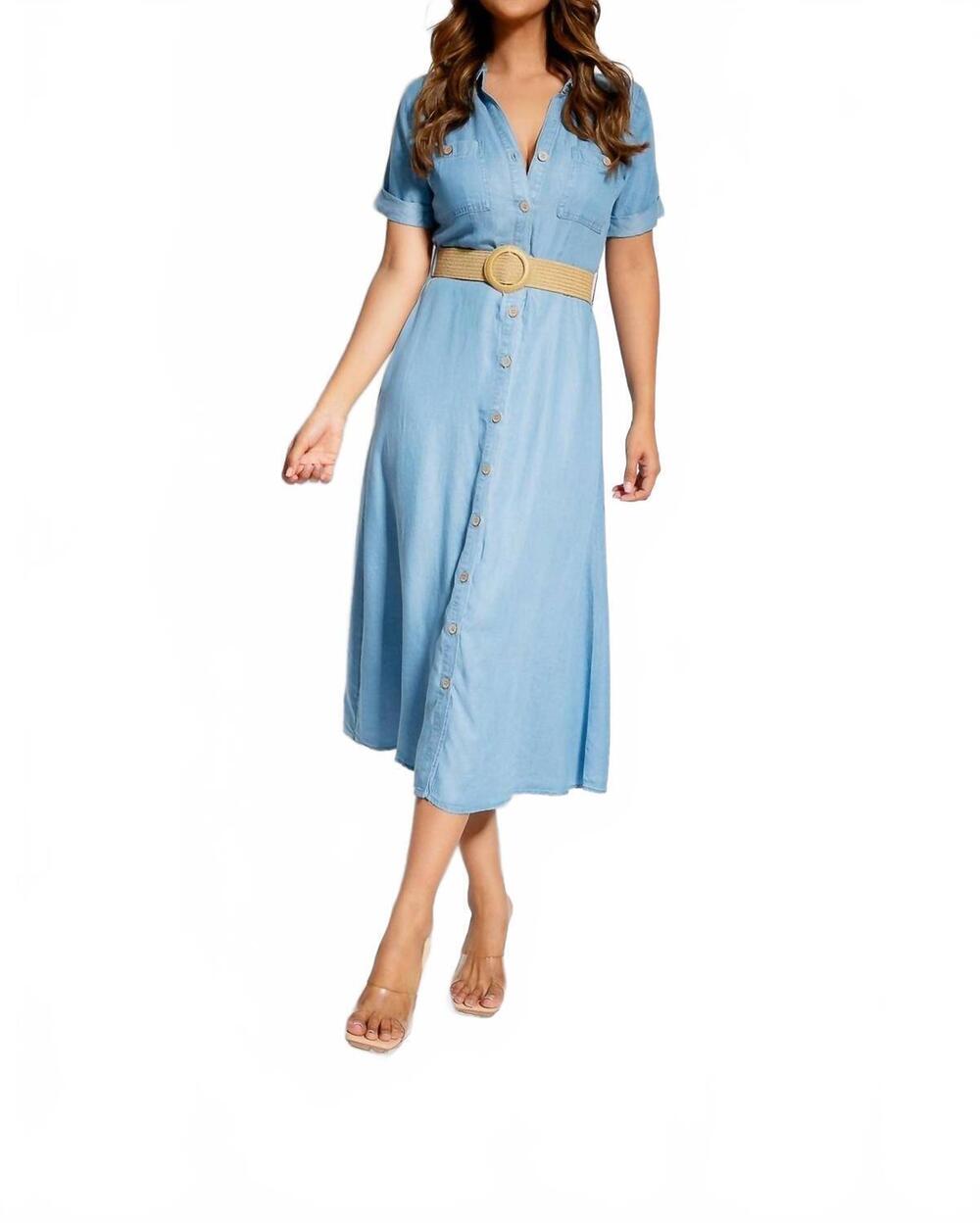 NEW BLU PEPPER collared button midi dress in blue